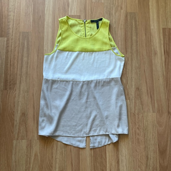 XXS BCBG Lucie Top colorblock open back with zipper yellow white gray - Picture 2 of 5
